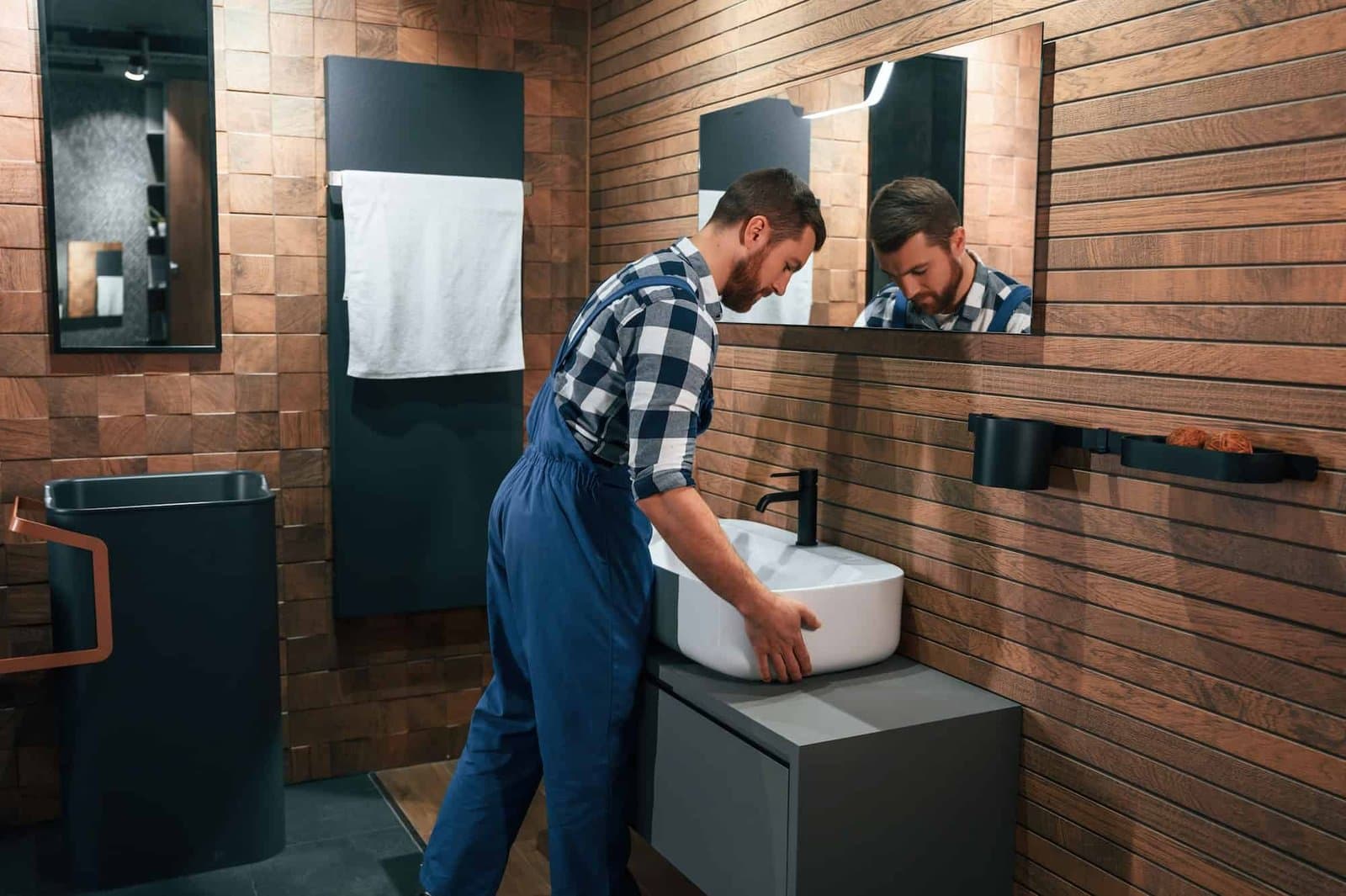 Professional plumber at work